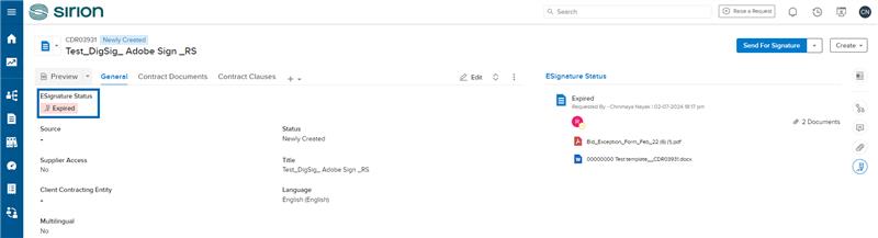 E-signature status info